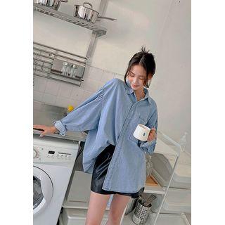 Snap-button Oversize Denim Shirt Blue - One Size