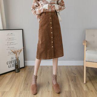 Button-up Corduroy Midi A-line Skirt