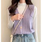 Cable-knit Button Vest / Plain Long-sleeve T-shirt