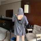 Long-sleeve Open Back Hooded Pullover
