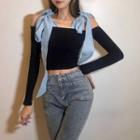 Tie-strap Cold-shoulder T-shirt Black - One Size