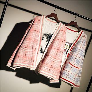 Houndstooth Open-knit Cardigan