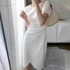 Short-sleeve Irregular Hem Shirred Dress