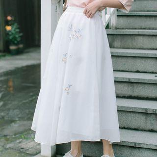 Chiffon Embroidered A-line Skirt