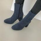 Block-heel Corduroy Short Boots