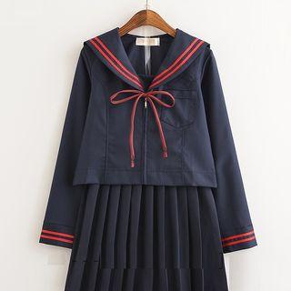 Long-sleeve Sailor Collar Top / Mini Pleated Skirt / Cardigan / Set