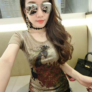 Short-sleeve Peacock Printed T-shirt