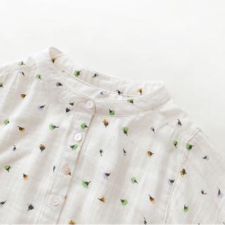 Floral Print Mandarin Collar 3/4-sleeve Shirt White - One Size