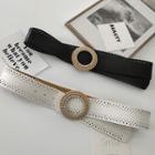 Beaded Round Buckled Faux Leather Belt