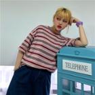 Elbow-sleeve Striped T-shirt Pink - One Size