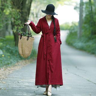 Frog-buttoned Long Trench Coat
