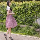 Set: Floral A-line Dress + Short-sleeve T-shirt