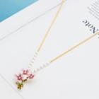 Flower Enamel Pendant Faux Pearl Alloy Necklace Purple & White & Green & Gold - One Size