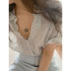Cuff-sleeve Cotton Blouse In 2 Designs
