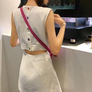 Open Back Buttoned Sleeveless A-line Dress