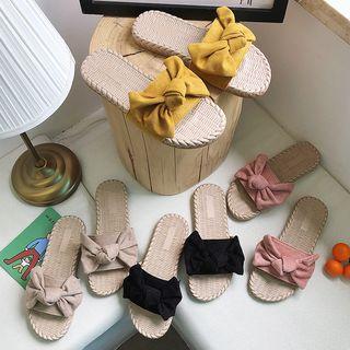 Bow-accent Espadrille Slide Sandals