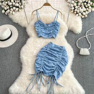 Set: Lace Ruched Camisole + Drawstring Pencil Skirt