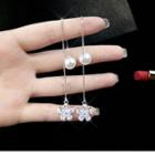 925 Sterling Silver Faux Pearl Flower Dangle Earring As Shown In Figure - One Size