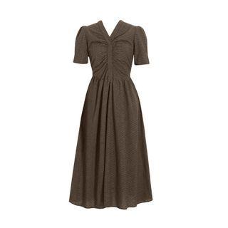 Short-sleeve V-neck Plaid Maxi Dress