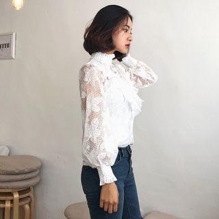 Set: Ruffled Sheer Lace Top + Camisole