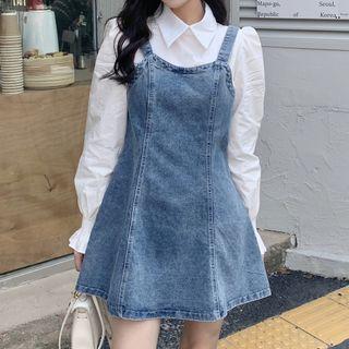 Mock Two-piece Denim Panel Mini A-line Dress
