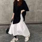 Elbow-sleeve T-shirt / Tiered Midi A-line Skirt