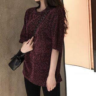 Elbow-sleeve Metallic Leopard Print T-shirt