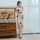 Flower Embroidered Short-sleeve Qipao