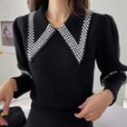 Sharp-collar Patterned Knit Top