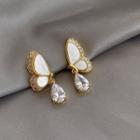 Butterfly Shell Rhinestone Dangle Earring 1 Pair - Clip On Earring - Gold - One Size