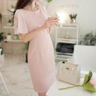 Faux-pearl Slit-sleeve Chiffon Dress