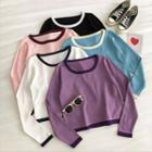 Color-block Trim Crewneck Long-sleeve Knit Top