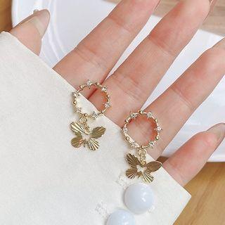 Butterfly Alloy Dangle Earring 01 - 1 Pair - Gold - One Size