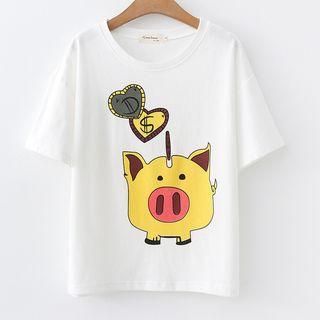 Short-sleeve Pig Print Shirt