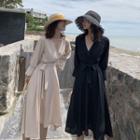 V-neck Long-sleeve Mid A-line Dress