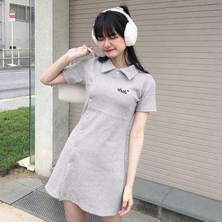 Collar Letter Embroidered Mini A-line Dress