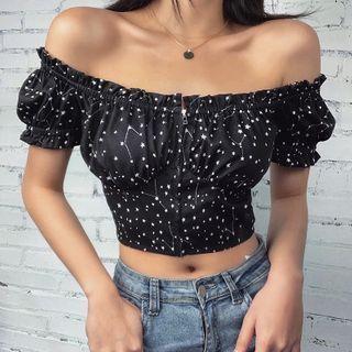 Off-shoulder Star Print Crop Top