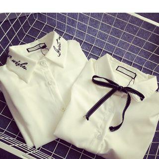 Letter Embroidered / Bow Accent Shirt