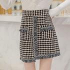 Fringed Houndstooth Mini A-line Skirt