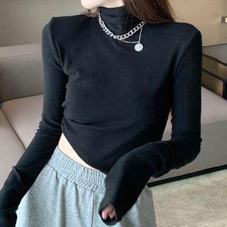 Long-sleeve Turtle Neck T-shirt Blue - One Size