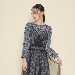 Set: Lace-sheer Dress + Pattern Long Dress
