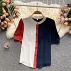 Round-neck Color Block Panel Short-sleeve Top