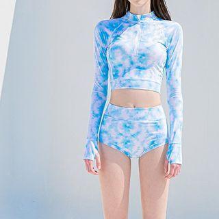 Set: Tie-dyed Long-sleeve Swim Top + Bottom