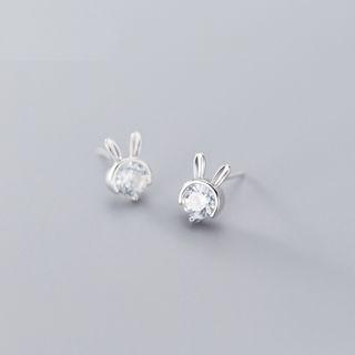 Rabbit Rhinestone Sterling Silver Earring 1 Pair - S925 Silver - Silver - One Size