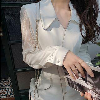 Long-sleeve Lace Panel Coat Dress
