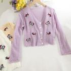 Butterfly Embroidered Long-sleeve Knit Cardigan