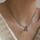 Heart Pendant Alloy Necklace Silver - One Size