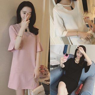 Tasseled Short-sleeve Shift Dress