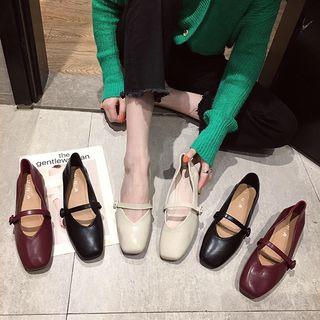 Faux Leather Square Toe Block Heel Mary Jane Pumps