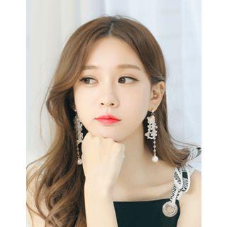 Rhinestone Faux-pearl Lace Drop Earrings